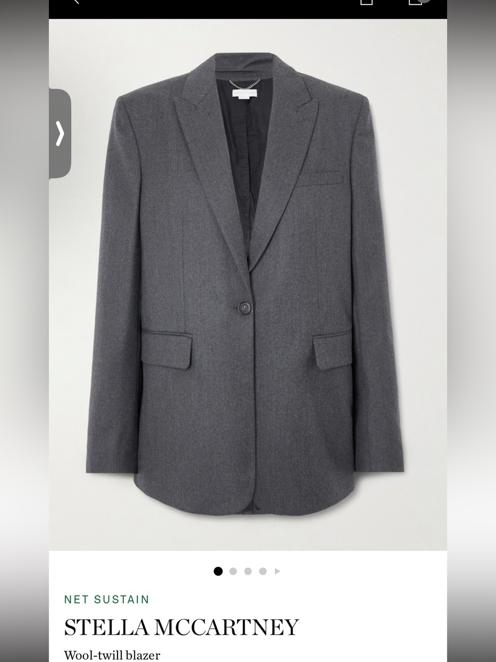 NWT Stella McCartney iconic flannel boyfriend wool blazer dark grey size IT46